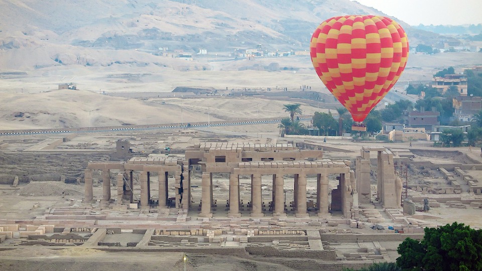 Balloon over the Ramesseum on the West Bank of the Nile