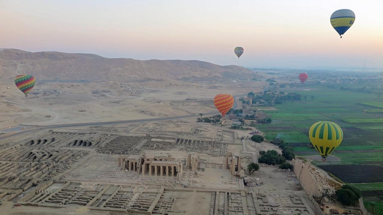 Ballooning over the Ramesseum on the West Bank of the Nile in Thebes