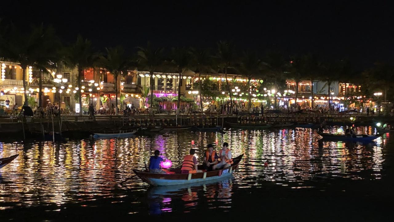 Hoi An in Central Vietnam light by lampions by night