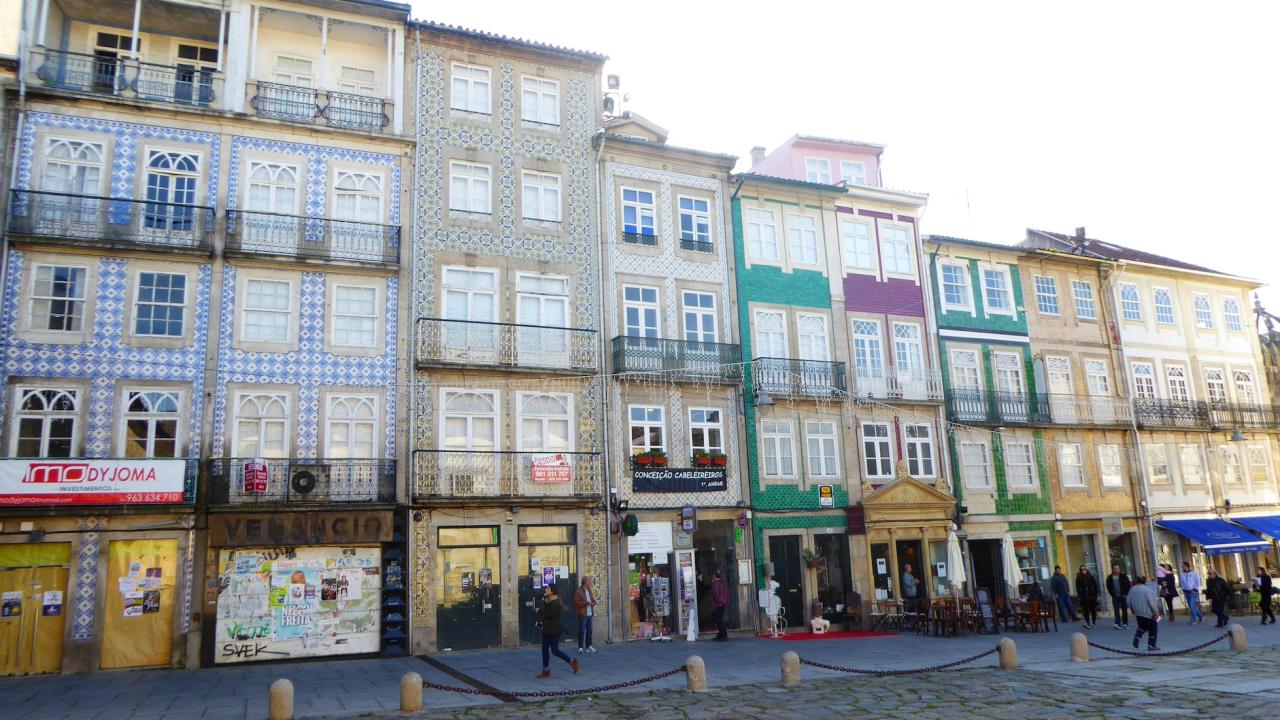 Row of tiled-wall houses in Braga, Portugal