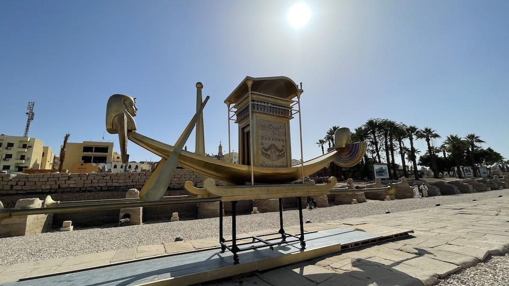 The Alley of the Spinxes in Luxor with Sun Barge of Ra