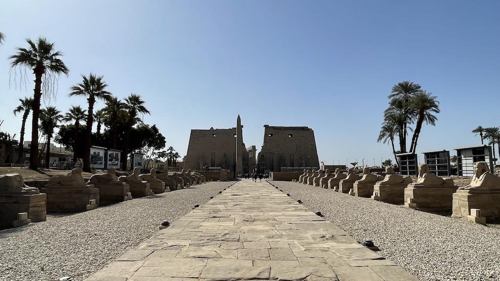 The Alley of the Spinxes in Luxor with the Temple of Luxor in the Background